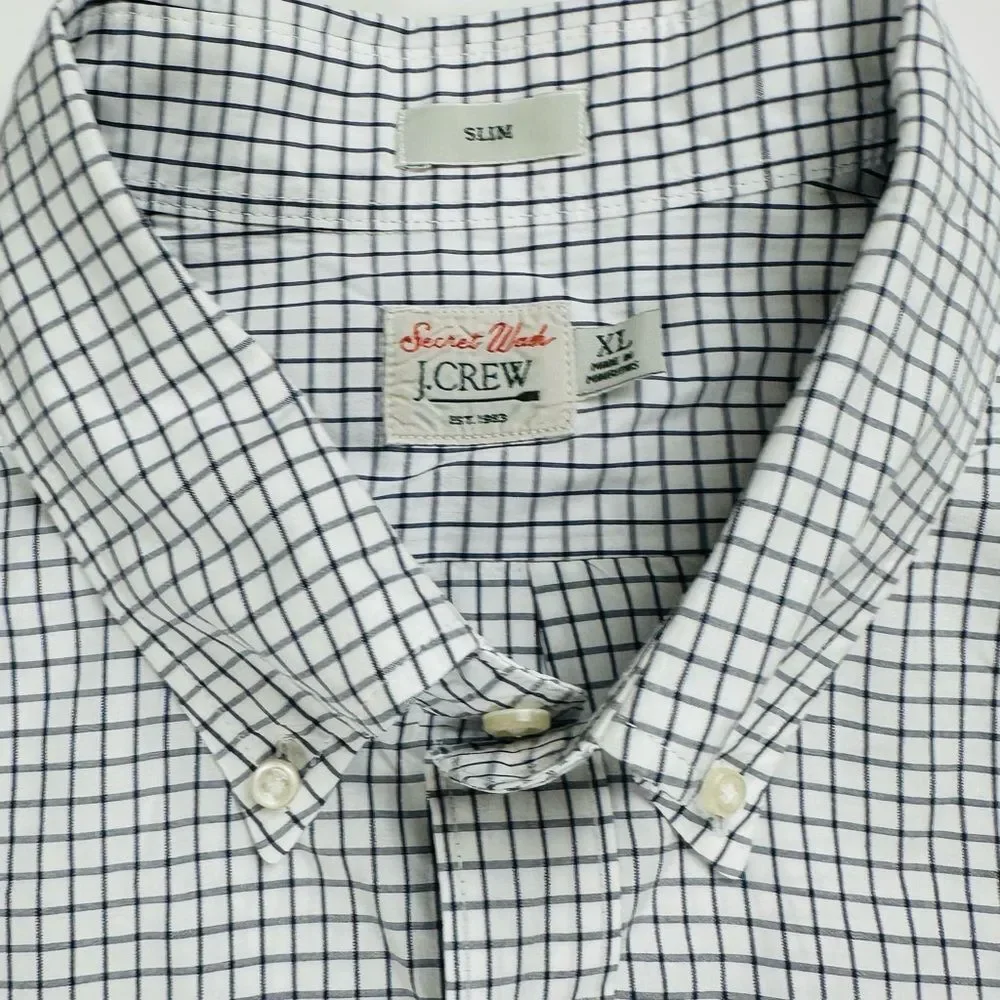 J.Crew Men’s SZ XL Slim Fit Button Down Shirt Classic White Navy Grid Check
